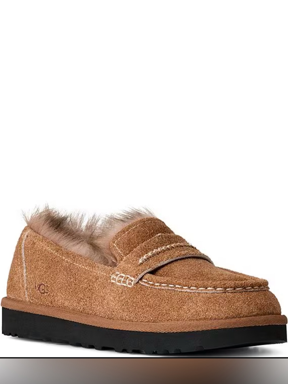 NWOB UGG Women's Chestnut Ellis Hairy Suede Penny Moccasin with Fur Lining